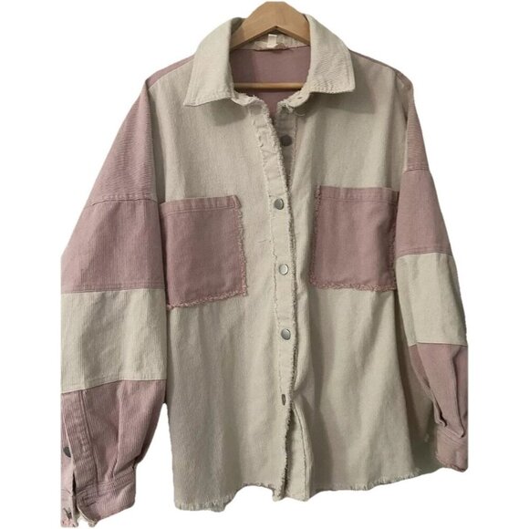 Peach Love California Tops - Peach Love California Shacket Corduroy Sz Medium Long Patchwork Grunge Oversized
